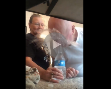 funny video of old woman pulling the classic water bottle prank on her husband