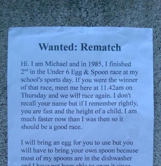 funny rematch wanted flyer, egg and spoon race rematch, egg & spoon race rematch, funny rematch flyer, funny flyer, funny flyers, funny flier, funny fliers, funny pic, funny pics, funny photos, funny photo, funny vid, funny vids, egg and spoon race, wanted rematch, wanted rematch flyer