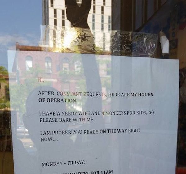 honest hours of operation sign, funny hours of operation sign, funny sign, funny signs, funny pic, funny pics, funny vid, funny vids, funny picture, funny pictures, funny photo, funny photos