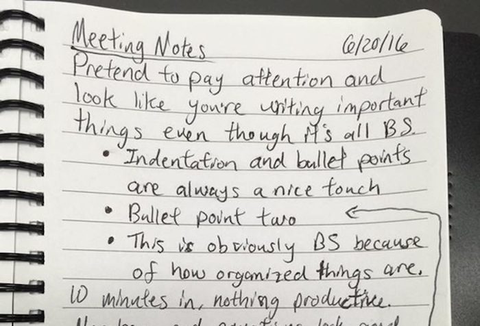 meeting notes, funny meeting notes, fake meeting notes, hilarious meeting notes, best meeting notes, take meeting notes, fake notes during meeting