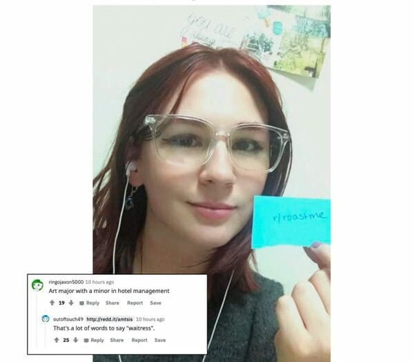 roast me girl with glasses