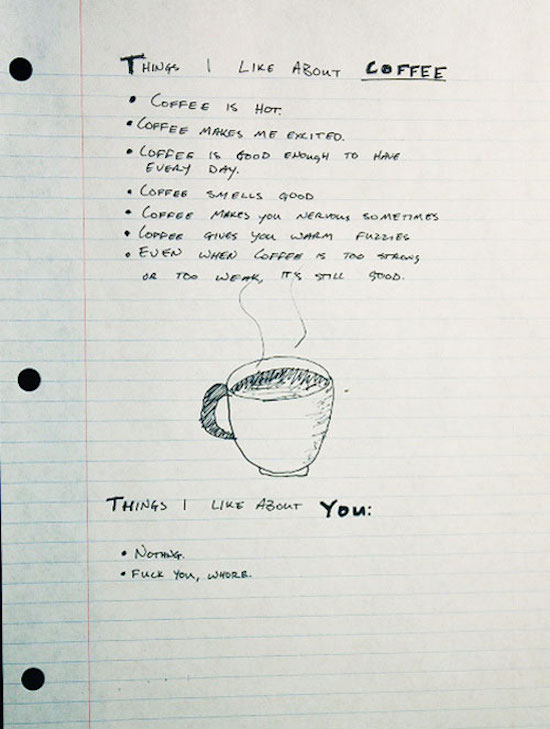 funny pics of brutal breakups coffee note