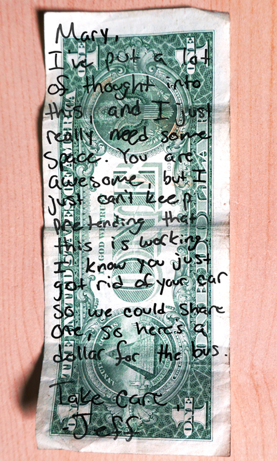 funny pics of brutal breakups dollar note