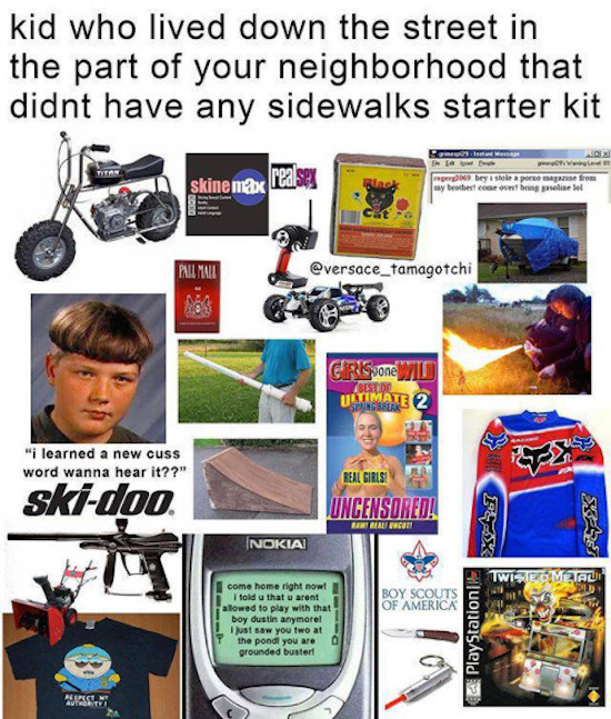 kid who lived down the street starter pack meme, funny kid who lived down the street in the part of the neighborhood that didn't have sidewalks meme, funny kid down the street starter pack meme