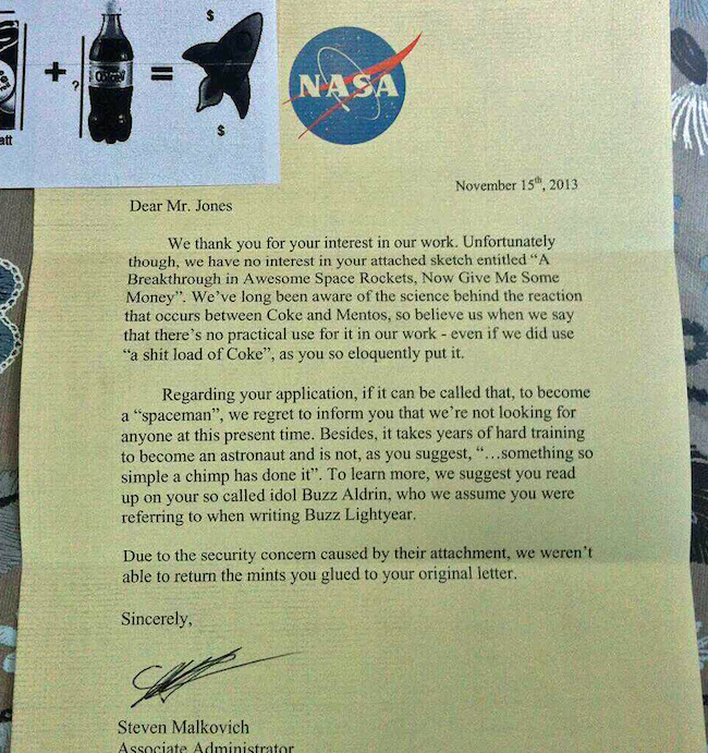 nasa rejection letter