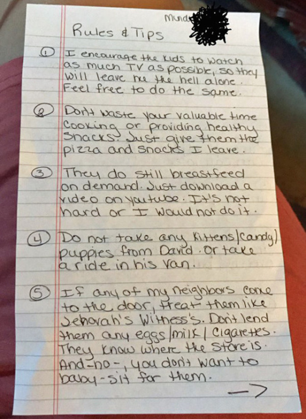 These Parents Left The Most Ridiculous List Of Rules For The Sitter