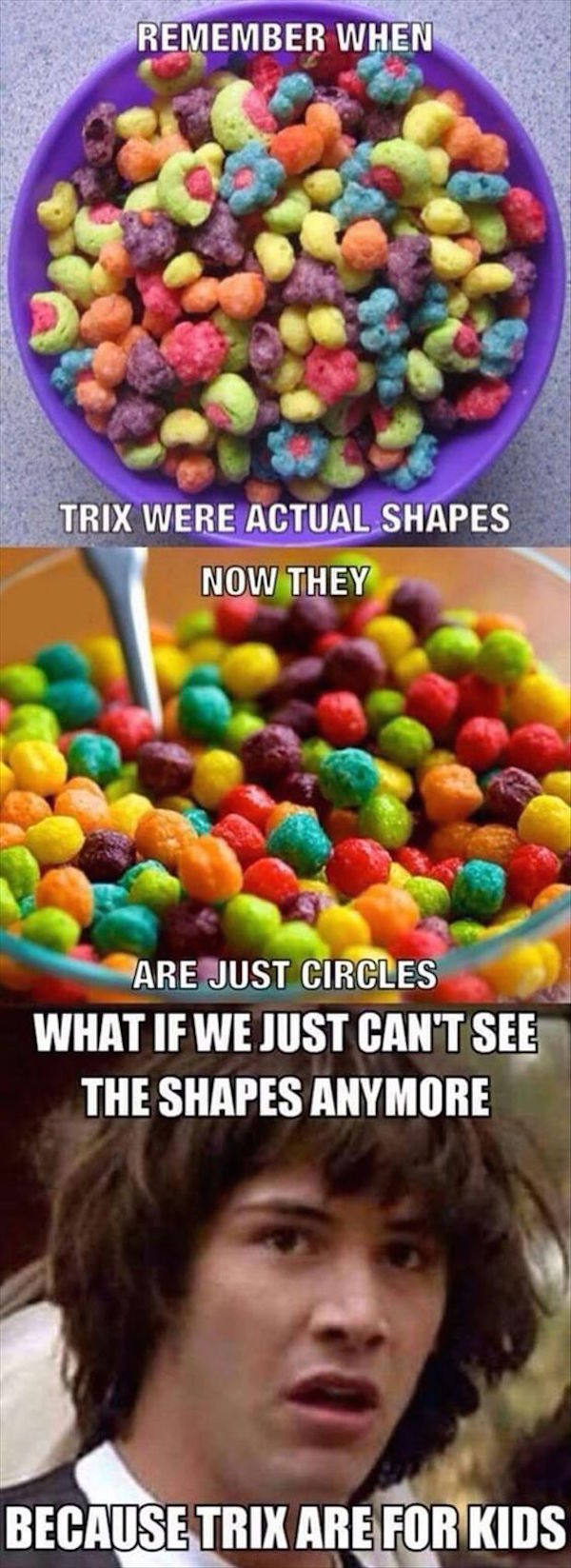 funny image of trix cereal keanu meme