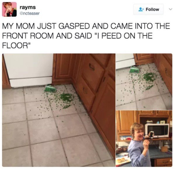 funny image of spilled peas mom peed on the floor