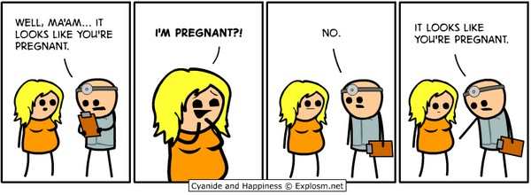 funny pic of looks like you're pregnant comic by cyanide and happiness