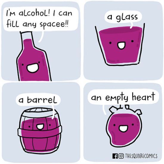 funny photo of alcohol fills an empty heart comic by square comics