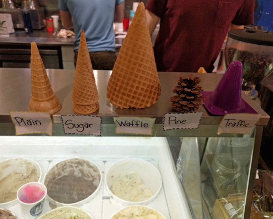 funny pic of ice cream cones with a pine cone and traffic cone