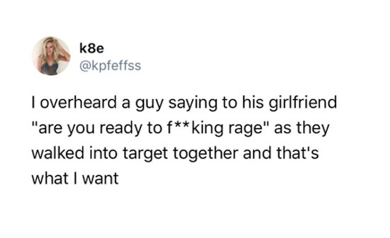 funny pic of tweet about couple getting ready to rage at target