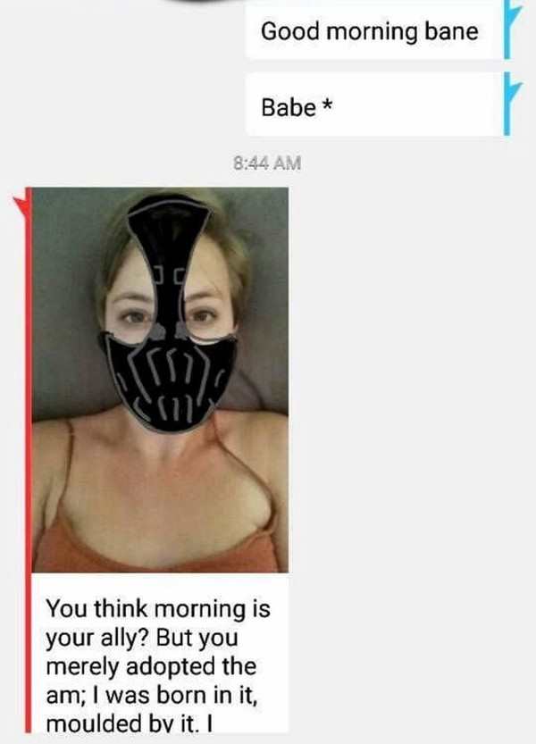 funny picture of bane typo in a text message