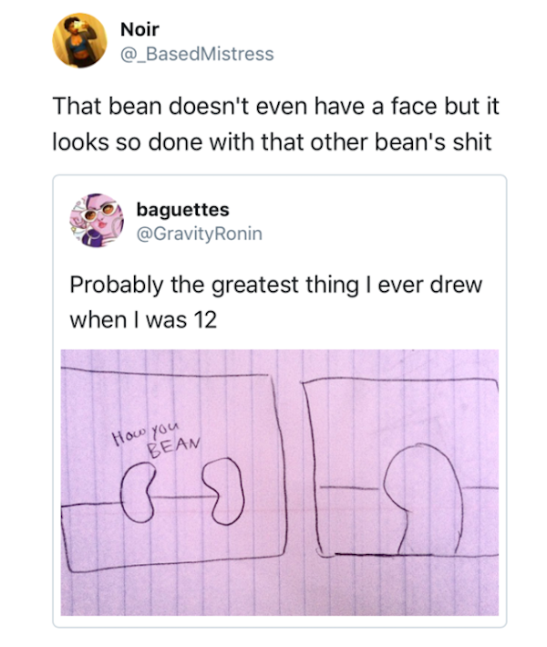 funny picture of bean drawing without a face