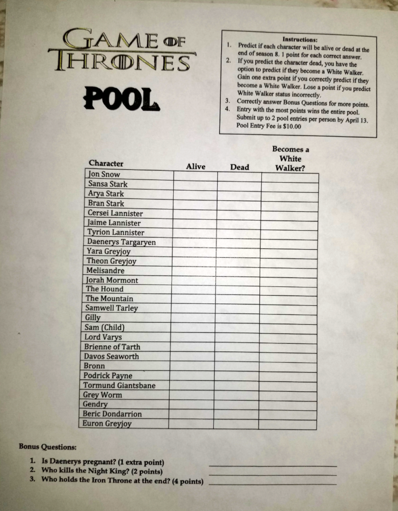 game of thrones pool