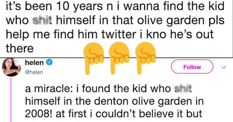 Woman Finds Boy Who Pooped His Pants In An Olive Garden In 2008 Because Of A Viral Tweet