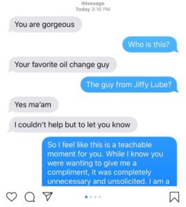 Woman gets harassed by jiffy lube employee, jiffy lube, harassment, sexual harassment, woman harassed by employee, woman shuts down harasser, creepy guys, guy creeps on customer at jiffy lube, creepy dudes, harassment, women clap back, woman shuts down jiffy lube employee, twitter stories, viral twitter thread, tweets, trending tweets, crazy twitter stories, badass women,