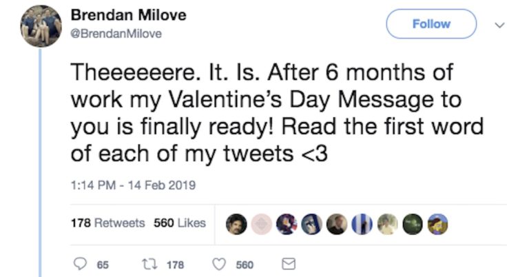 Man Uses Twitter To Spell Out Lyrics To ‘Most Romantic Song In History’ And It’s Legit Impressive