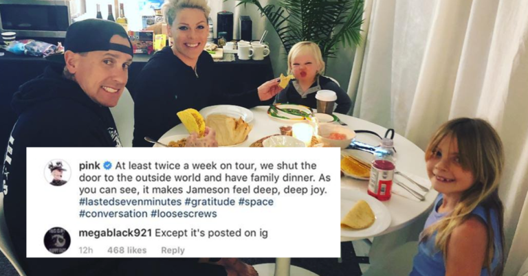 Instagram Troll Tries To Judge Pink’s Family Dinner, Gets Shut Down By Pink Herself