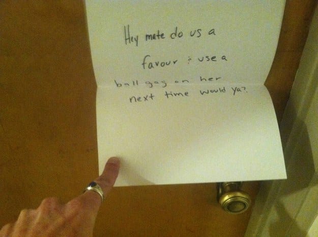 passive-aggressive notes, funny neighbor notes, neighbors having sex, loud sex, funny notes neighbors
