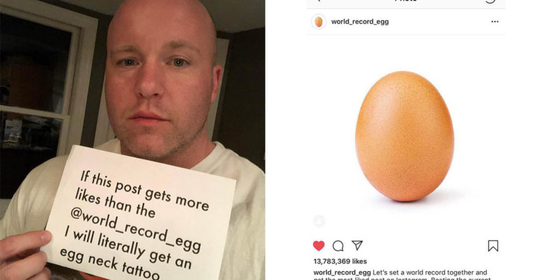 Influencer Vows To Get Neck Tattoo If Post Gets More Likes Than World Record Egg, Fails, Then Gets Tattoo Anyway