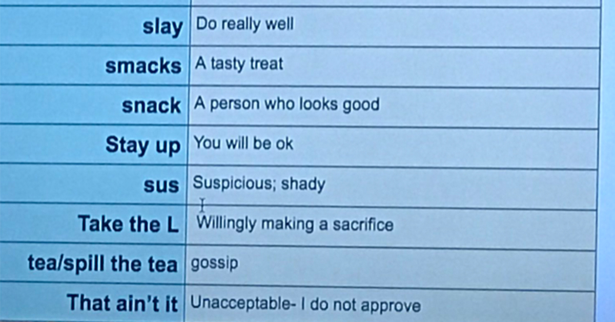 Professor Keeps A Running List Of New Slang Words He Learns From Students  And It Slaps