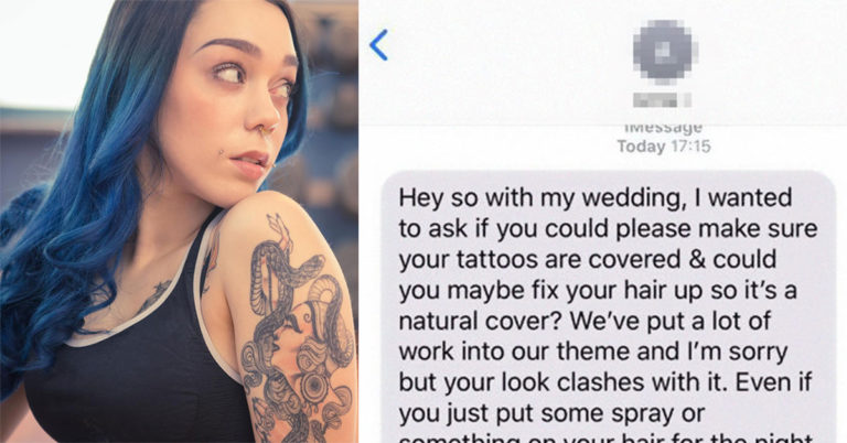 Bride Asks Guest To Cover Her Tattoos And Dye Her Hair So She Doesn’t Ruin The Wedding, So The Guest Dragged Her Online