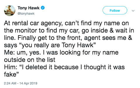 Tony Hawk's Twitter Shows He's Often Unrecognized, Mistaken for Others