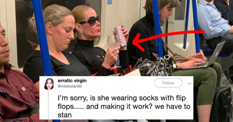 Who Is She? Woman Sipping Pink Gin From A Wine Glass On The Subway Becomes An Instant Icon