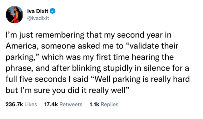 funny tweet validate parking iva dixit