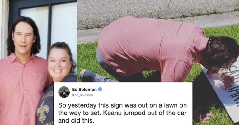 Keanu Reeves Made The Internet Fall Even Deeper In Love By Writing A Sweet Message On This Fan’s Yard Sign