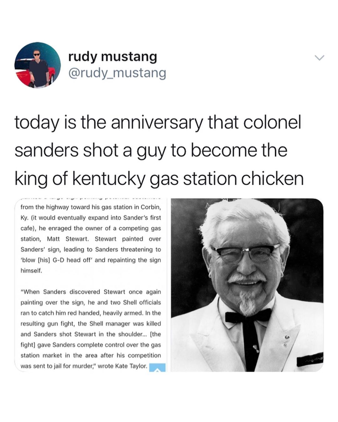 Sorry That Viral Story About Colonel Sanders Killing Someone Isn T True