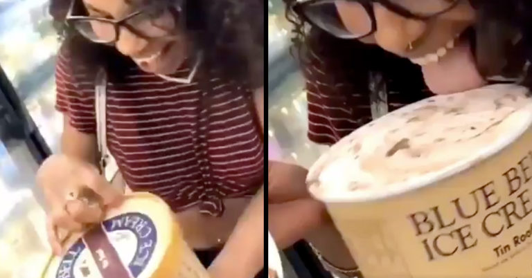 woman licking ice cream
