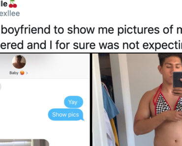 boyfriend tries on girlfriend's clothes