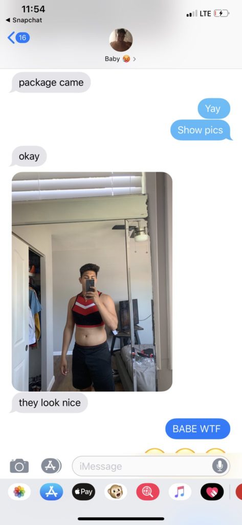 boyfriend tries on girlfriend's clothes