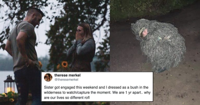 A Woman Dressed As A Bush For Her Sister’s Engagement And Singles Will Understand