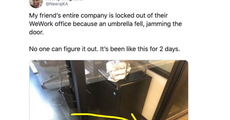 Fallen Umbrella Locks Company Out Of WeWork Office And No One Can Figure Out How To Get In