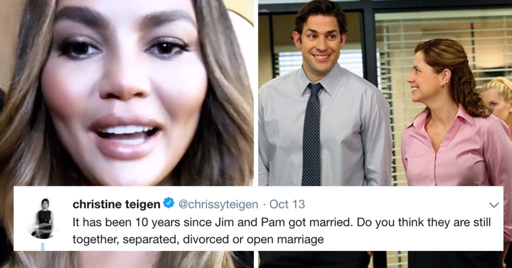 Chrissy Teigen Thinks Jim and Pam From 'The Office' Are Divorced