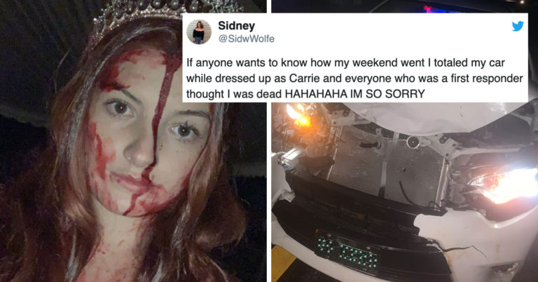 A Student Wearing A “Carrie” Costume Got In A Car Crash And First Responders Thought She Was Dead