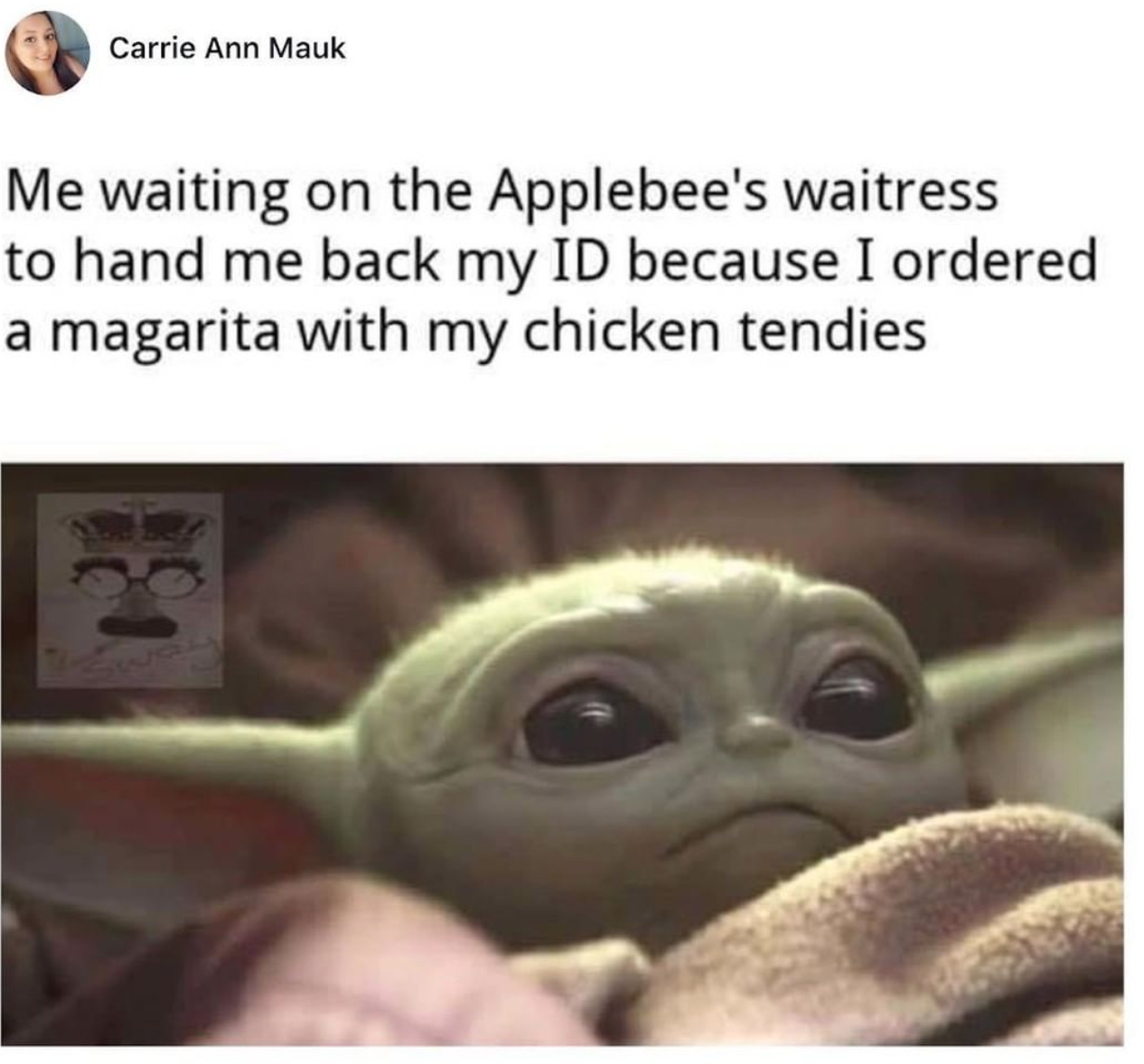 applebees baby yoda meme