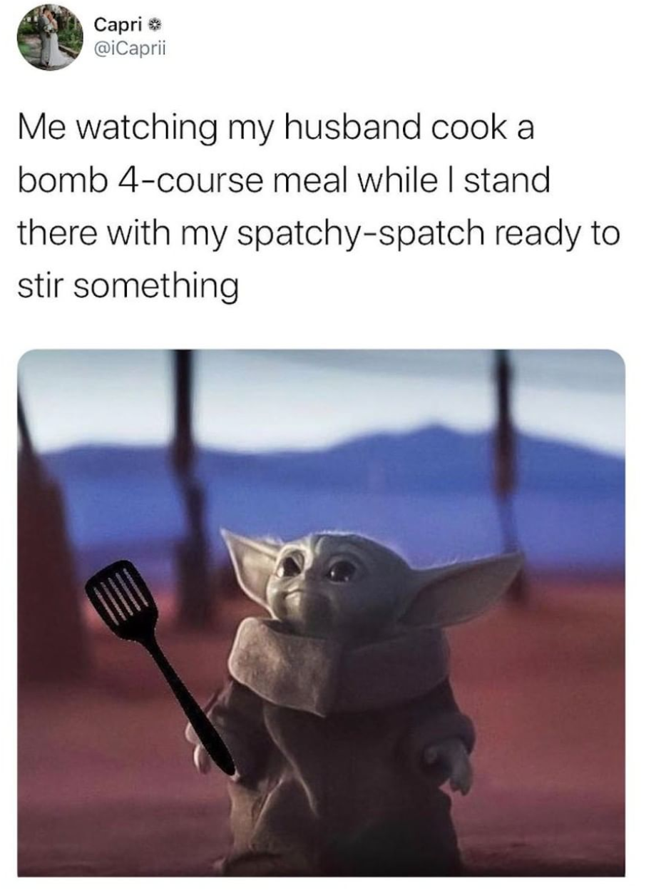 watching husband cook baby yoda meme, funny watching my husband cook baby yoda meme