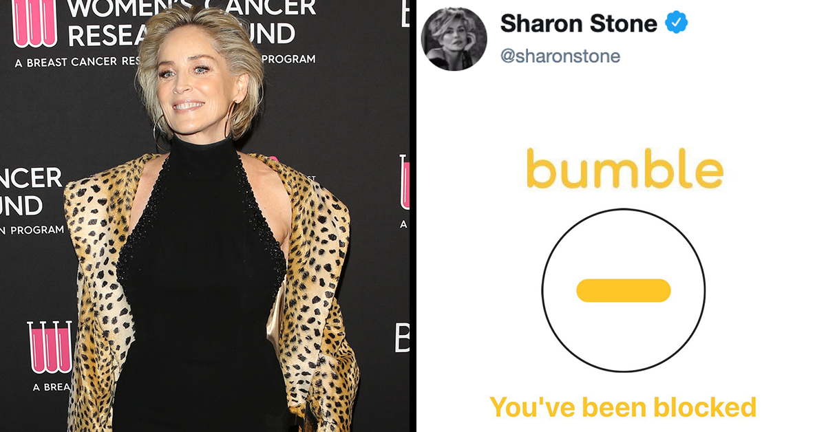 Bumble Accidentally Blocked Sharon Stone's Account Because They Thought It Was Fake, sharon stone bumble