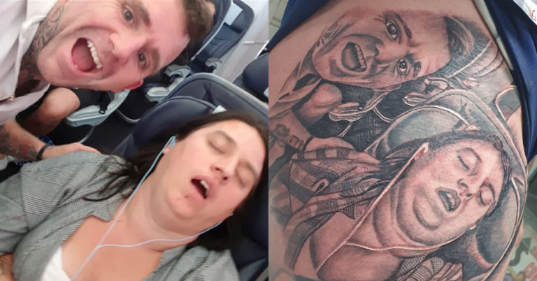 Husband Pranks Wife By Getting Tattoo Of Her Snoring Face And She’s, Um, Not Happy