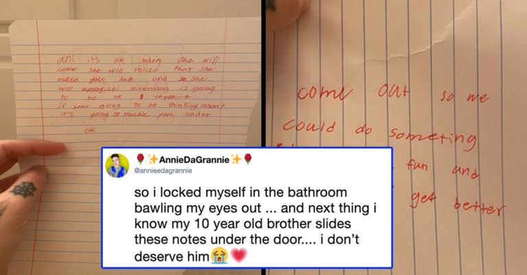 Little Brother Slips Sweet Motivational Notes To Sister Crying In The Bathroom
