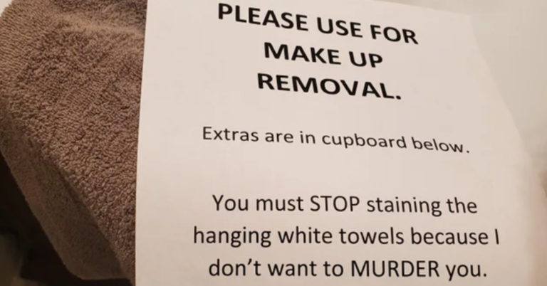 Woman Shares The Note Her Husband Left After She Kept Using Their Good Towels To Remove Makeup