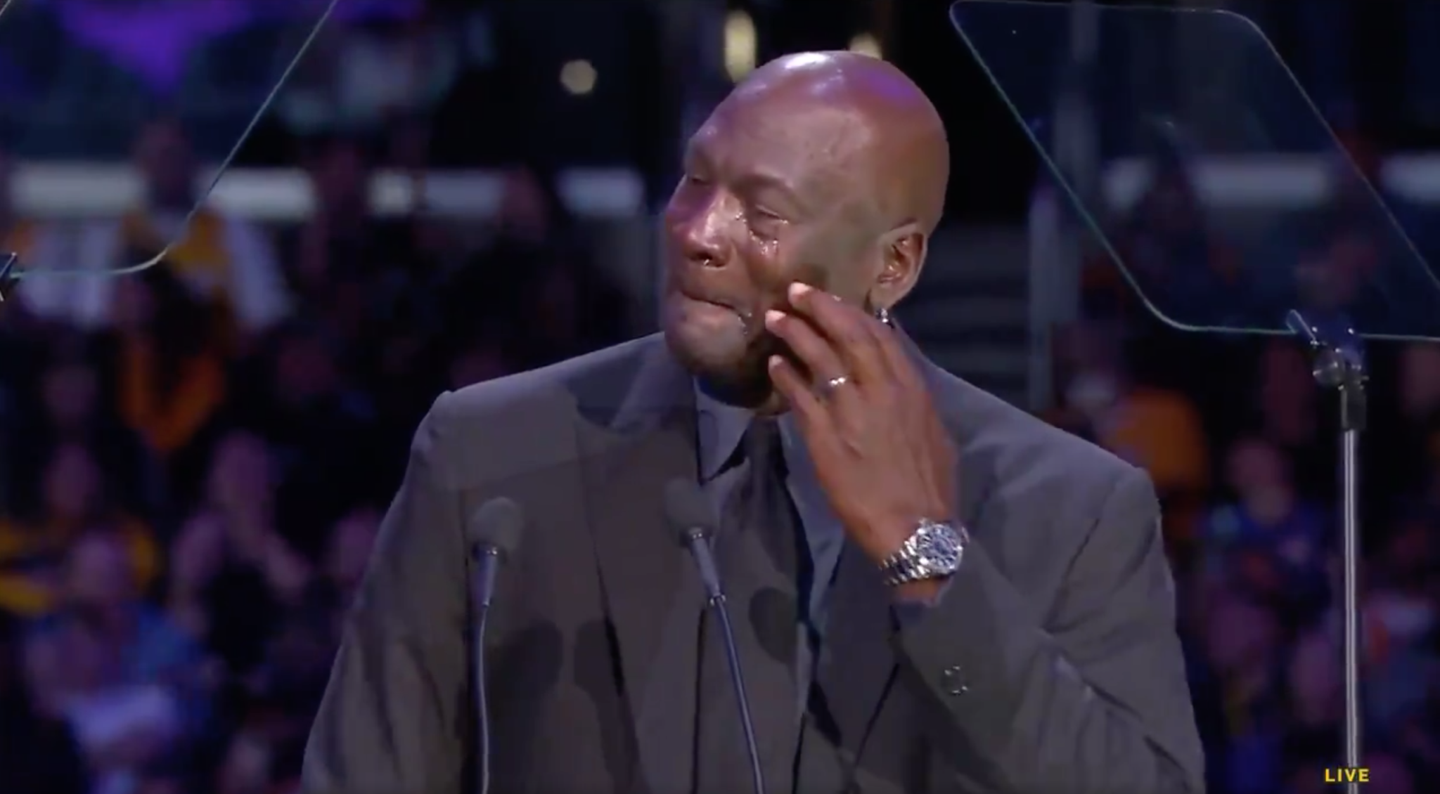 Michael Jordan Jokes About Crying Jordan Meme At Kobe Bryant's Memorial