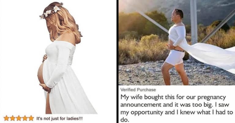 “It’s Not Just For Ladies,” Writes Husband On Amazon Review For Wife’s Pregnancy Announcement Dress