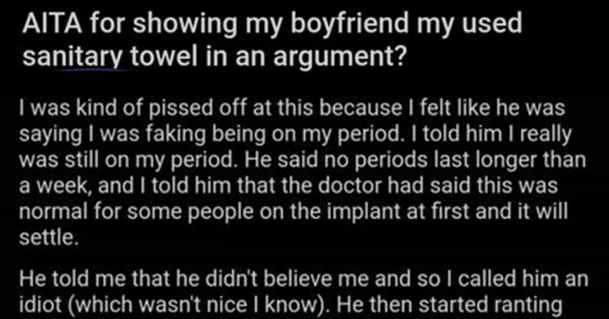 aita showing boyfriend used sanitary pad