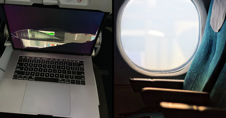 broken laptop reclined seat, broken laptop delta, broken laptop tray table