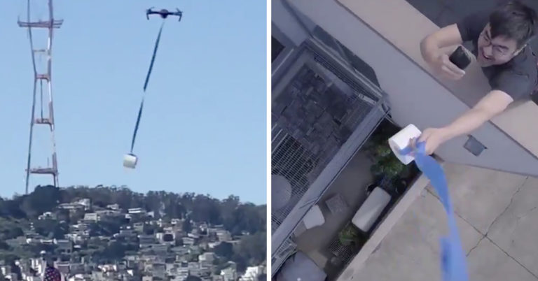 Man Uses A Drone To Fly A Roll Of Toilet Paper To His Friend In Need